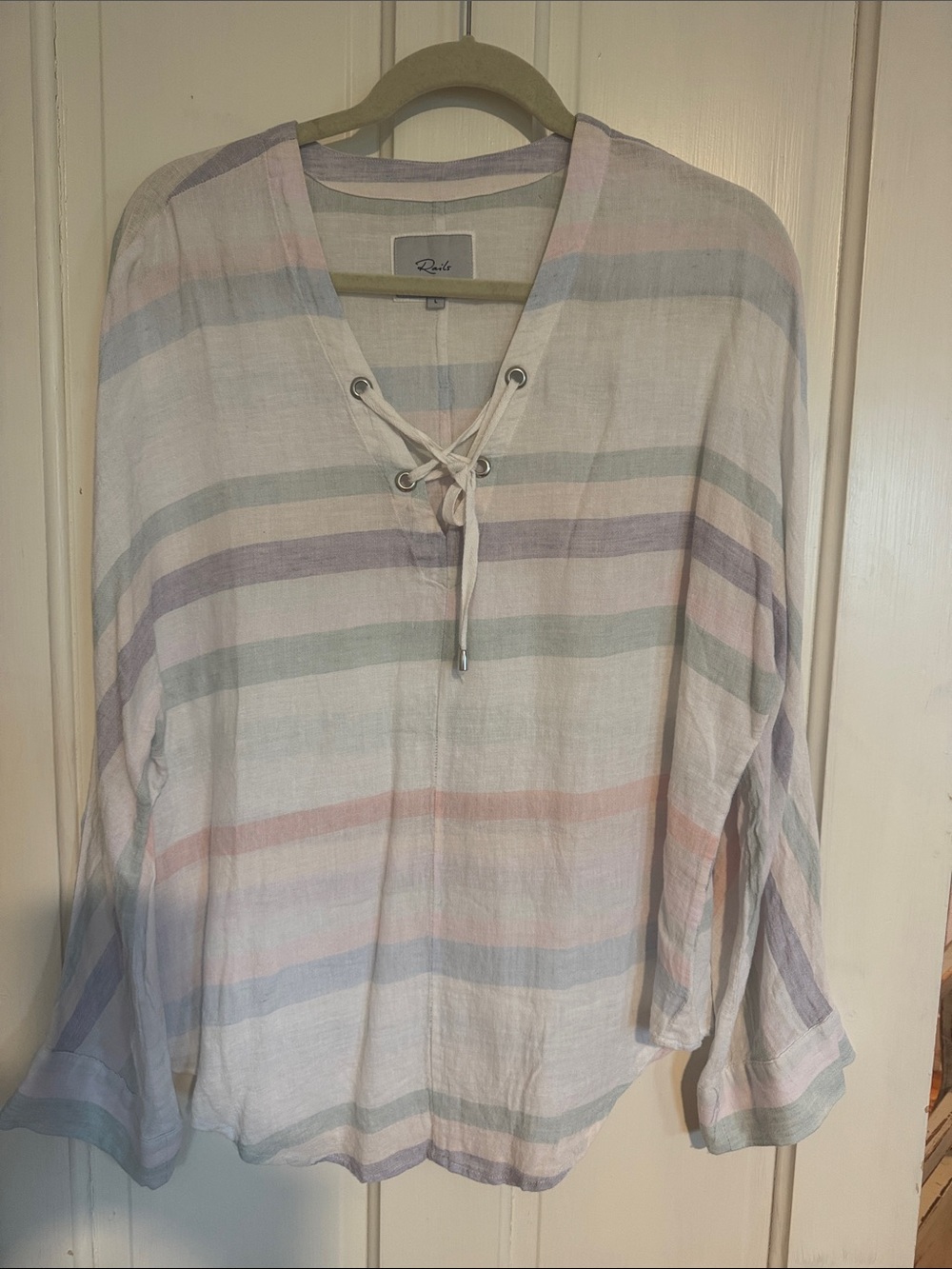 Rails Pastel Striped Lace-Up Tunic Top